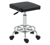 Homcom taburete giratorio taburete con ruedas altura regulable 50-66 cm asiento tapizado de cuero sintético reposapiés para salones y talleres negro