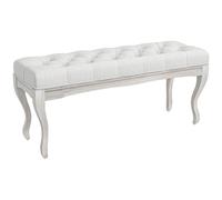 HOMCOM Taburete Pie de Cama para Pie de Cama con Pies de Madera y Asiento Acolchado Carga 120 kg Banqueta de Dormitorio para Entrada Pasillo 110x37x49 cm Crema