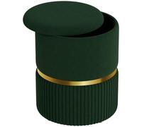 HOMCOM Taburete Redondo almacenaje, otomano, Acolchado, Verde Oscuro | Tapizado en tela con aspecto de terciopelo, tapa desmontable, espacio oculto, sala de estar, dormitorio