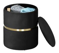HOMCOM Taburete redondo de almacenamiento, taburete tapizado de tela aterciopelada con parte superior extraíble, asiento acolchado y espacio oculto para sala de estar, dormitorio, color negro