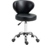 HOMCOM Taburete salón Ajustable 17.7" W x 21.3" D x 28.7"-34.6" H Negro | Respaldo, ruedas, silla de oficina y sala de estar, cuero sintético