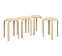 HOMCOM Taburetes Apilables Juego de 4 Taburetes Multiusos Madera Redondos Carga 120 kg para Cocina Salón Dormitorio Estudio Ø40x45 cm Madera Natural