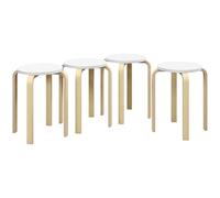 HOMCOM Taburetes Apilables Juego de 4 Taburetes Multiusos Taburetes de Madera Redondos Carga 120 kg para Cocina Salón Dormitorio Estudio Ø40x45 cm Natural y Blanco