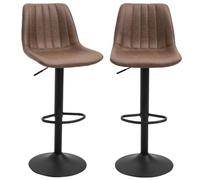 HOMCOM Taburetes Bar ajust. Lote 2 Respaldo Giratorio reposapiés Marrón | Taburetes de bar Leathaire, taburetes tapizados, para cocina, comedor, pub en casa