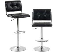 HOMCOM Taburetes Bar Regulables Altura giratorios 360° Lote 2 Negro | Taburetes de bar de PU, asiento acolchado, respaldo y reposapiés, base metálica, para isla de cocina, comedor, cocina