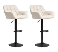 HOMCOM Taburetes de Bar 2er Set Diseño Retro Ajustables en Altura Piel Sintética con aspecto de lino Crema + Negro