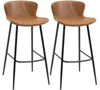 HOMCOM Conjunto de 2 Taburetes Altos de Cocina Sillas Altas de Cocina con Respaldo Tapizado en PU Carga 120 kg para Bar Salón Comedor Marrón