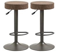 HOMCOM Taburetes de bar ajustables 2 uds giratorios Marrón/Gunmetal | Taburetes de bar con reposapiés, asiento redondo de cuero PU, para cocina y comedor