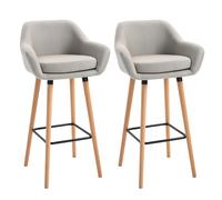 HOMCOM Taburetes de Bar Diseño escandinavo - Conjunto de 2 taburetes de Bar Gran Confort con Reposapiés y apoyabrazos - Madera maciza Aosom España