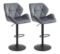HOMCOM Taburetes de bar Set de 2, Taburete acolchado con estructura metálica, Respaldo, efecto terciopelo, Altura regulable, Giratorio 360°
