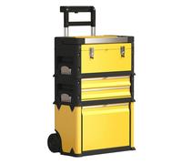 HOMCOM Tallar Móvil Apilable 3 en 1 Caja de Herramientas con Ruedas Carro de Herramientas de Acero con Bandeja Mango Telescópico Amarillo y Negro