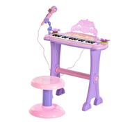 HOMCOM Teclado Electrónico Infantil 32 Teclas Juguete Musical Piano Infantil Piano para Niños con Micrófono Taburete Luces Variedad Sonidos Rítmos Melodias MP3 Karaoke Modo de Enseñanza Rosa