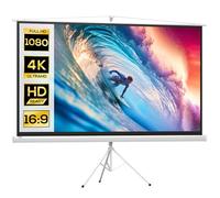 HOMCOM Tela proyector de 100 pulgadas 4K HD formato 16:9 con trípode plegable y altura ajustable, pantalla proyector portátil, gran angular de 160 grados, para casa, casa, cine, exterior, blanco