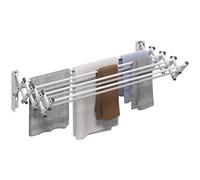HOMCOM Tendedero de Pared Tendedero de Pared Extensible con 8 Varillas de Aluminio, Ahorra Espacio en el tendedero para Interiores y Exteriores 86 x 61 x 22 cm, Plata