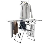 HOMCOM Tendedero de pie plegable de 1,565 m de longitud de secado con 2 niveles, alas ajustables, soportes para zapatos, tendedero con alas para uso en interiores y exteriores, acero inoxidable,