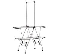 HOMCOM Tendedero de ropa plegable con ruedas gran espacio de secado acero inoxidable 138,5x63x208 cm plateado Negro Aosom España