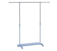Homcom tendedero extensible con ruedas, tendedero de ropa con barra de acero inoxidable y estante para zapatos, altura ajustable, para interior, azul y plata 42 cm