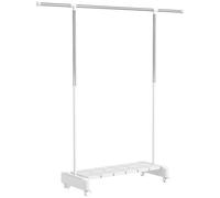 HOMCOM Tendedero extensible con ruedas y estante para zapatos, estructura inox - Blanco