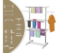 HOMCOM Tendedero Plegable de 3 Niveles con 6 Ruedas Acero Inox. 80-142x55x152 cm