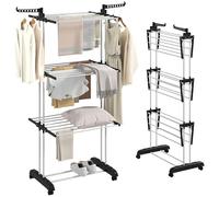 HOMCOM Tendedero Plegable para Ropa con Ruedas 73x64x172cm Negro y Blanco