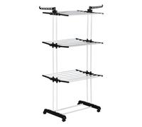 Homcom tendedero plegable para ropa con ruedas tendedero vertical de acero tipo torre de 3 niveles con alas plegables y colgadores giratorios carga 70 kg 73x64x172 cm negro y blanco