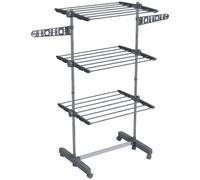 HOMCOM Tendedero Vertical con 3 Estantes Ajustables en Acero y Plástico 142x55x152 cm Grisy Plateado Aosom España