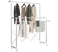 HOMCOM Tendedero Vertical Plegable de 3 Niveles con 4 Ruedas, Plata