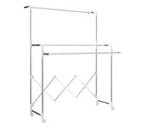 Homcom tendedero vertical plegable de 3 niveles con 4 ruedas, tendedero de acero inoxidable con 3 barras ajustables y extensibles, para interior, plata 197 cm
