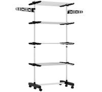 Homcom Tendedero Vertical Plegable de 4 Niveles con 6 Ruedas Negro y Plata