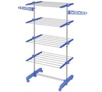 HOMCOM Tendedero Vertical Plegable Tendedero de Ropa 6 Ruedas Azul | 2 Laterales Abatibles, Estantes Ajustables, Marco de Acero Inoxidable, para Interior y Exterior