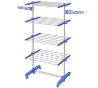 HOMCOM Tendedero Vertical Plegable Tendedero de Ropa con 6 Ruedas 2 Laterales Abatibles Estantes Ajustables y Marco de Acero Inoxidable para Interior y Exterior Azul