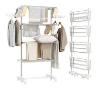 HOMCOM Tendedero Vertical Plegable Tendedero de Ropa 6 Ruedas Blanco
