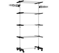 HOMCOM Tendedero Vertical Plegable Tendedero de Ropa 6 Ruedas Negro y Plata