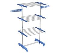 HOMCOM Tendedero Vertical Plegable Tendedero de Ropa con 6 Ruedas 2 Laterales Abatibles Estantes Ajustables y Marco de Acero Inoxidable para Interior y Exterior Azul