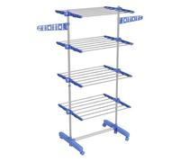 HOMCOM Tendedero Vertical de 4 Niveles con 6 Ruedas 2 Laterales Abatibles Estantes Ajustables y Marco de Acero Inoxidable Azul Azul largo