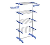 HOMCOM Tendedero Vertical Plegable Tendedero de Ropa con 6 Ruedas 2 Laterales Abatibles Estantes Ajustables y Marco de Acero Inoxidable para Interior y Exterior Azul