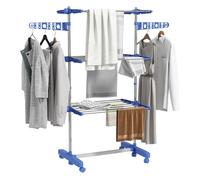 HOMCOM Tendedero Vertical Plegable Tendedero de Ropa con 6 Ruedas 2 Laterales Abatibles Estantes Ajustables y Marco de Acero Inoxidable para Interior y Exterior Azul
