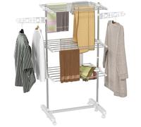 HOMCOM Tendedero Plegable de 3 Niveles con 6 Ruedas Acero Inox. 80-142x55x152 cm