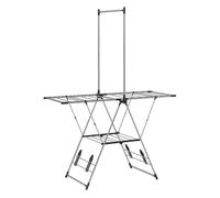 HOMCOM Tendedero Vertical Plegable, Tendedero de Ropa con Alas Ajustables en 5 Niveles, 4 Soportes para Calzado, Barra y Estante, Marco de Acero Inoxidable, 139x62,5x201 cm Plata