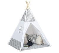 HOMCOM - Tienda de campaña india Teepee para niños, estilo gráfico - dim. 1,2 x 1,2 x 1,55 H m - Puerta con cierre de ventana - Cojín - Bolsa de transporte - Interior exterior gris blanco