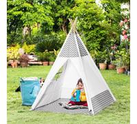 HOMCOM Tienda de Campaña para Niños de +3 Años Tipi Infantil de Madera Portátil con Ventana para Interiores y Exteriores 120x120x155 cm Blanco
