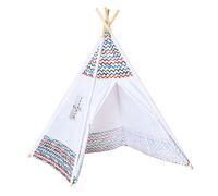 HOMCOM Tienda de Campaña para Niños de +3 Años Tipi Infantil de Madera Portátil con Ventana para Interiores y Exteriores 120x120x155 cm Blanco