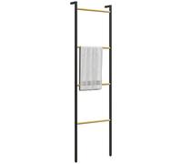 HOMCOM Toallero de 4 Niveles Toallero Escalera Apoyado en la Pared Toallero de Baño con 4 Barras de Bambú y Marco de Acero 49x5,5x167,5 cm Negro y Natural