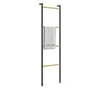 HOMCOM Toallero de 4 Niveles Toallero Escalera Apoyado en la Pared Toallero de Baño con 4 Barras de Bambú y Marco de Acero 49x5,5x167,5 cm Negro y Natural