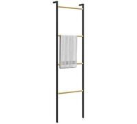 HOMCOM Toallero de 4 Niveles Toallero Escalera Apoyado en la Pared Toallero de Baño con 4 Barras de Bambú y Marco de Acero 49x5,5x167,5 cm Negro y Natural