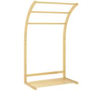 HOMCOM Toallero de bambú 3 barras con estante de almacenamiento, para baño y lavandería, acabado natural