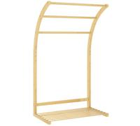 HOMCOM Toallero de bambú de 3 Barras con Estante de Almacenamiento, toallero de pie para baños y lavaderos, Acabado Natural