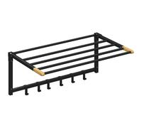 HOMCOM Toallero de Baño de Pared Toallero Plegable con 5 Barras y 6 Ganchos para Toallas Baño 60 cm Negro