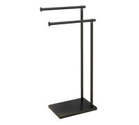 HOMCOM Toallero de Pie de 2 Niveles, Toallero Escalera de Baño con 2 Barras y Marco Metálico, Estilo Moderno, en Forma de L, 35,5x20x78 cm, Negro