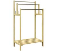 HOMCOM Toallero de Pie de Bambú, Toallero Escalera de Baño con 3 Barras de Acero Inoxidable, Estante Abierto, 4 Ganchos, Estilo Moderno, 50,5x31x90 cm, Natural